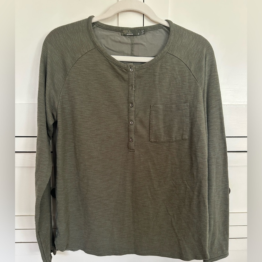 Prana olive green mixed fabric top